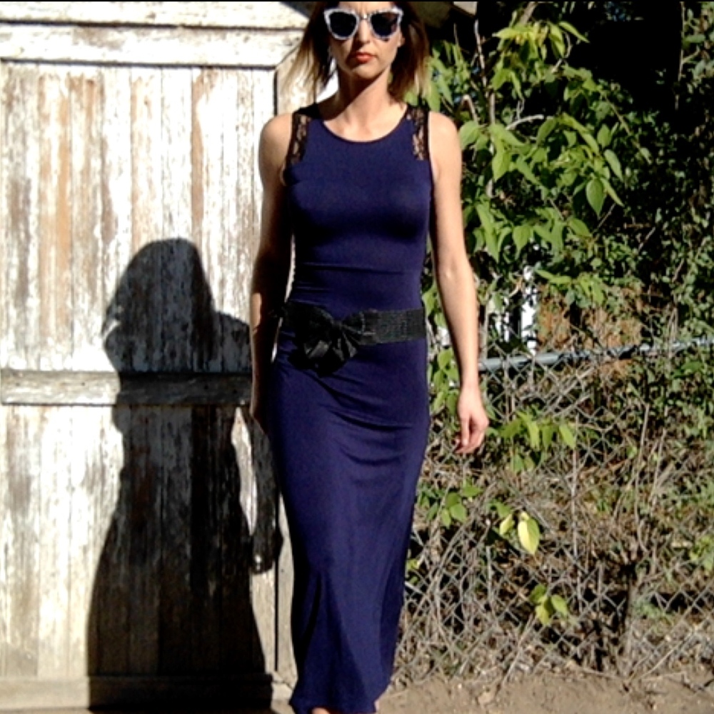 Navy Blue & Black Lace Maxi Dress